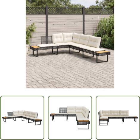 vidaXL Cuscini da seduta -  Divano da Giardino con Cuscini a L Nero in Polyrattan e Acacia