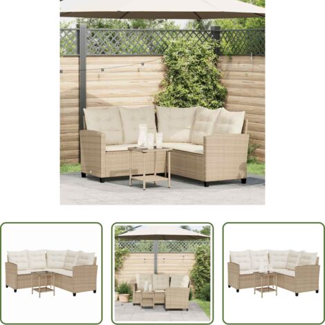 vidaXL Cuscini da seduta -  Divano da Giardino con Tavolo e Cuscini a L Beige in Polyrattan