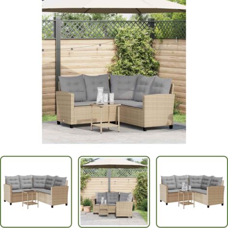vidaXL Cuscini da seduta -  Divano da Giardino con Tavolo e Cuscini a L Beige in Polyrattan
