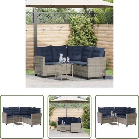 vidaXL Cuscini da seduta -  Divano da Giardino con Tavolo e Cuscini a L Grigio Polyrattan