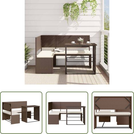 vidaXL Cuscini da seduta -  Divano da Giardino con Tavolo e Cuscini a L Marrone Polyrattan