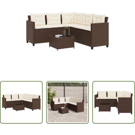 vidaXL Cuscini da seduta -  Divano da Giardino con Tavolo e Cuscini a L Marrone Polyrattan