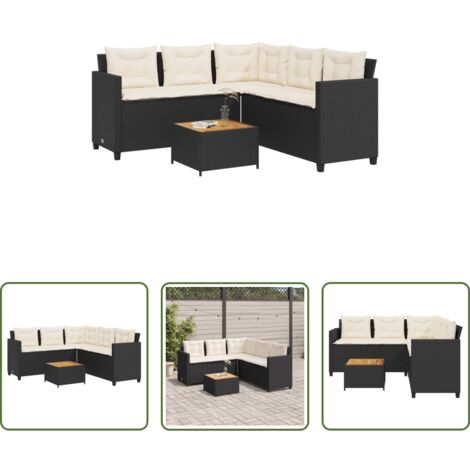 vidaXL Cuscini da seduta -  Divano da Giardino con Tavolo e Cuscini a L Nero in Polyrattan