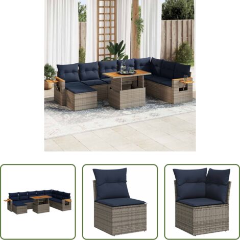 vidaXL Cuscini da seduta -  Divano Giardino 10 pz con Cuscini Grigio in Polyrattan Acacia