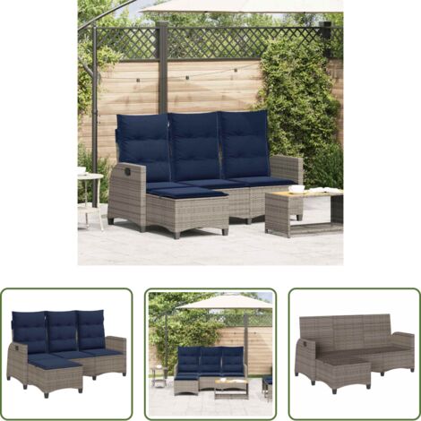 vidaXL Cuscini da seduta -  Divano Giardino Reclinabile a L con Cuscini Grigio Polyrattan
