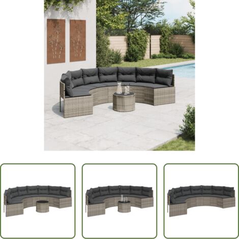 vidaXL Cuscini da seduta -  Divano Giardino Tavolo Cuscini Semicircolare Grigio Polyrattan