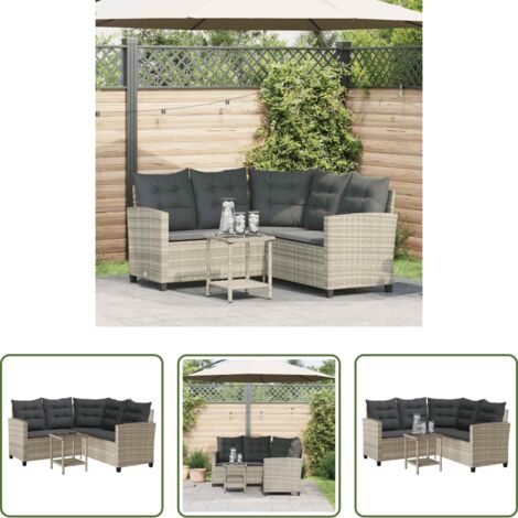 vidaXL Cuscini da seduta -  Divano Giardino Tavolo e Cuscini a L Grigio Chiaro Polyrattan
