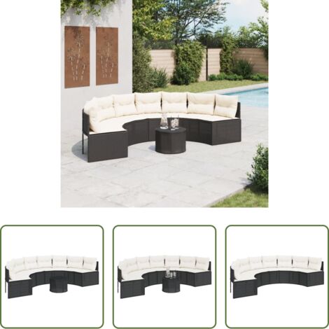 vidaXL Cuscini da seduta -  Divano Giardino Tavolo e Cuscini Semicircolare Nero Polyrattan