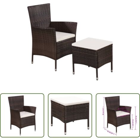 vidaXL Cuscini da seduta -  Sedia da Esterno con Sgabello e Cuscini in Polyrattan Marrone