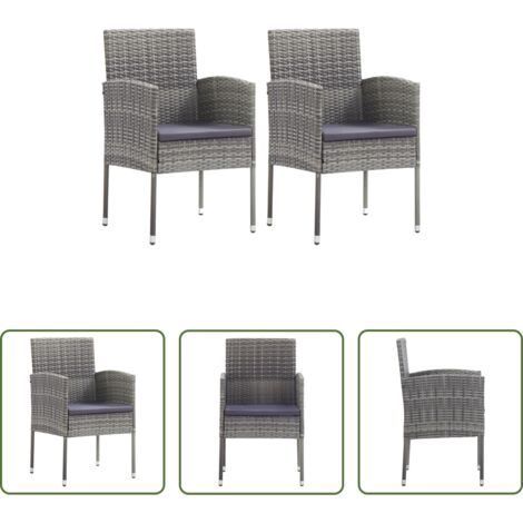 vidaXL Cuscini da seduta -  Sedie Giardino con Cuscini Grigio Scuro 2 pz Grigie Polyrattan