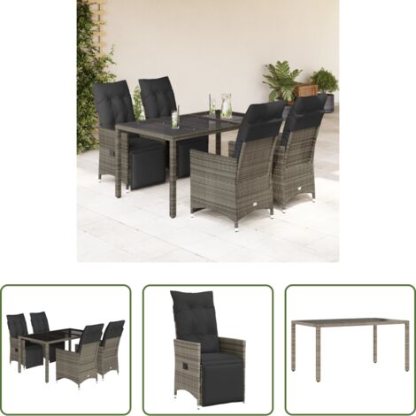 vidaXL Cuscini da seduta -  Set Bistrò da Giardino 5 pz con Cuscini in Polyrattan Grigio