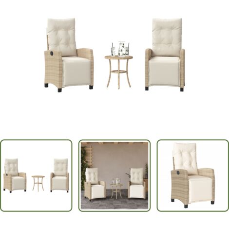 vidaXL Cuscini da seduta -  Set da Bistrò 3 pz con Cuscini Beige in Polyrattan