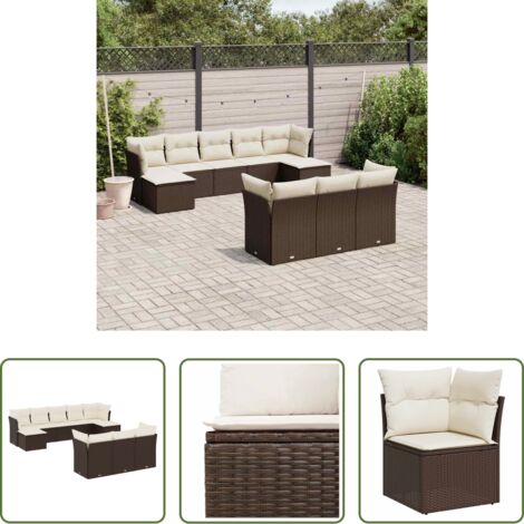 vidaXL Cuscini da seduta -  Set Divani da Giardino 10pz con Cuscini in Polyrattan Marrone