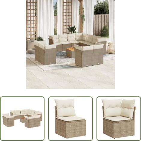 vidaXL Cuscini da seduta -  Set Divani da Giardino 12 pz con Cuscini Beige in Polyrattan