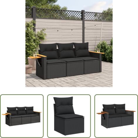 vidaXL Cuscini da seduta -  Set Divani da Giardino 3 pz con Cuscini in Polyrattan Nero