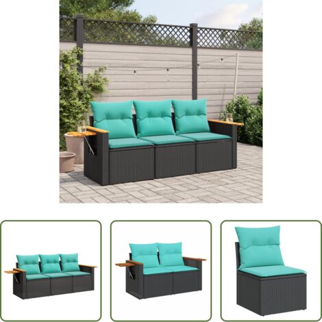 vidaXL Cuscini da seduta -  Set Divani da Giardino 3 pz con Cuscini in Polyrattan Nero