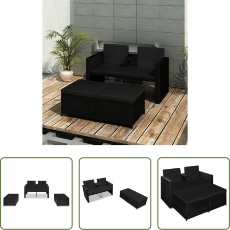 vidaXL Cuscini da seduta -  Set Divani da Giardino 3 pz con Cuscini in Polyrattan Nero