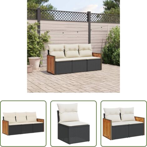 vidaXL Cuscini da seduta -  Set Divani da Giardino 3 pz con Cuscini in Polyrattan Nero