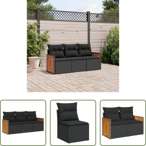 vidaXL Cuscini da seduta -  Set Divani da Giardino 3 pz con Cuscini in Polyrattan Nero