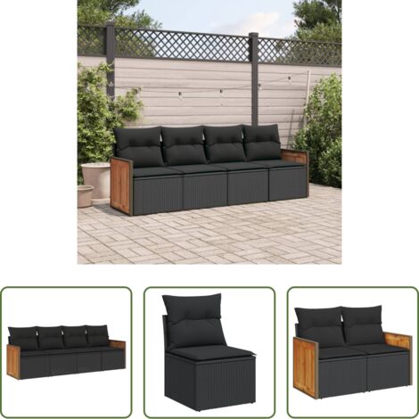 vidaXL Cuscini da seduta -  Set Divani da Giardino 4 pz con Cuscini Nero in Polyrattan