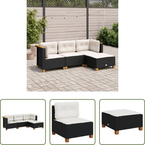 vidaXL Cuscini da seduta -  Set Divani da Giardino 4 pz con Cuscini Nero in Polyrattan