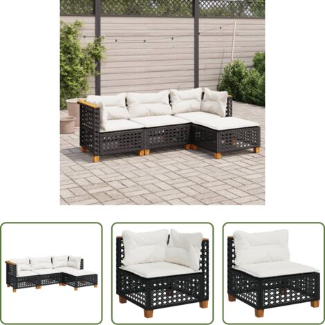 vidaXL Cuscini da seduta -  Set Divani da Giardino 4 pz con Cuscini Nero in Polyrattan