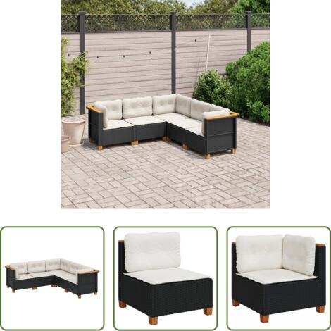 vidaXL Cuscini da seduta -  Set Divani da Giardino 5 pz con Cuscini in Polyrattan Nero