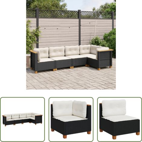 vidaXL Cuscini da seduta -  Set Divani da Giardino 5 pz con Cuscini in Polyrattan Nero