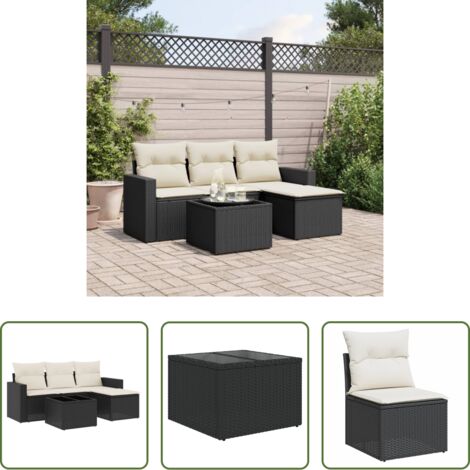 vidaXL Cuscini da seduta -  Set Divani da Giardino 5 pz con Cuscini in Polyrattan Nero