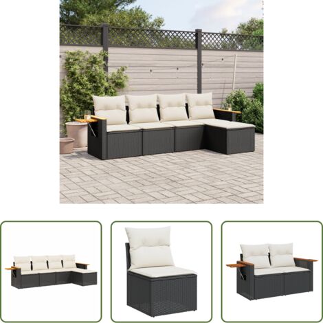 vidaXL Cuscini da seduta -  Set Divani da Giardino 5 pz con Cuscini in Polyrattan Nero