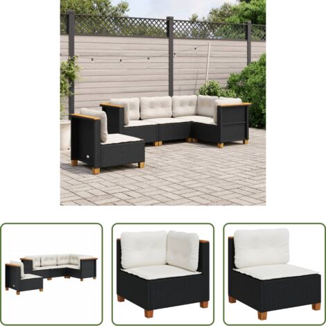 vidaXL Cuscini da seduta -  Set Divani da Giardino 5 pz con Cuscini in Polyrattan Nero