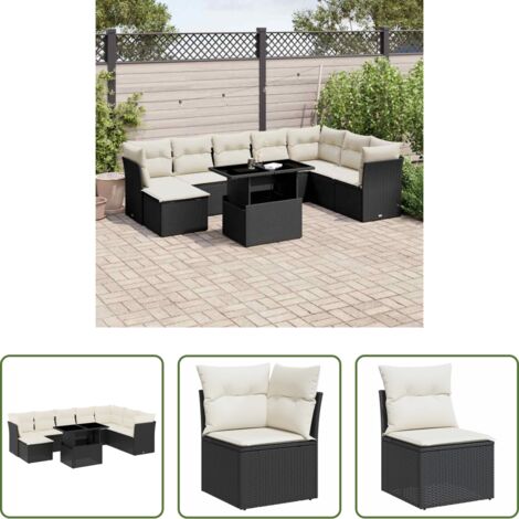 vidaXL Cuscini da seduta -  Set Divani da Giardino 9 pz con Cuscini Nero in Polyrattan