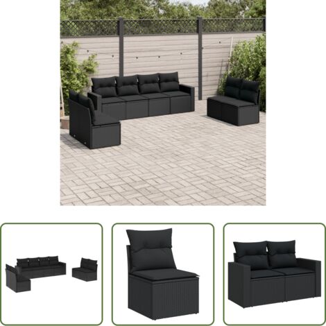 vidaXL Cuscini da seduta -  Set Divani da Giardino con Cuscini 8 pz Nero in Polyrattan