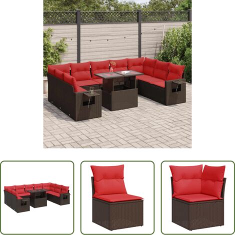 vidaXL Cuscini da seduta - Set Divani Giardino 10 pz con Cuscini Polyrattan Marrone Acacia