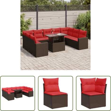 vidaXL Cuscini da seduta - Set Divani Giardino 10 pz con Cuscini Polyrattan Marrone Acacia