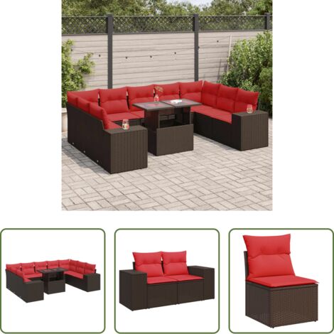 vidaXL Cuscini da seduta -  Set Divani Giardino 10 pz con Cuscini Polyrattan Marrone Acacia