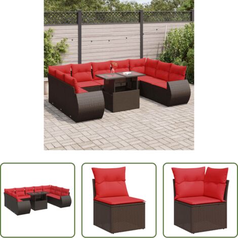 vidaXL Cuscini da seduta -  Set Divani Giardino 10 pz con Cuscini Polyrattan Marrone Acacia