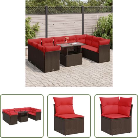 vidaXL Cuscini da seduta - Set Divani Giardino 10 pz con Cuscini Polyrattan Marrone Acacia