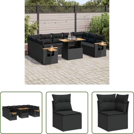 vidaXL Cuscini da seduta -  Set Divani Giardino 10pz con Cuscini Nero in Polyrattan Acacia