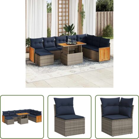 vidaXL Cuscini da seduta - Set Divani Giardino 11 pz con Cuscini Polyrattan Acacia Grigio