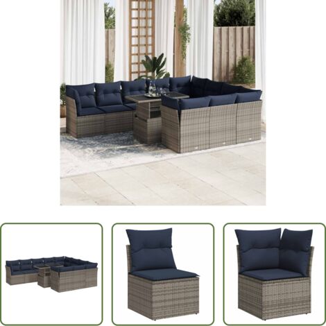 vidaXL Cuscini da seduta -  Set Divani Giardino 11 pz con Cuscini Polyrattan Acacia Grigio