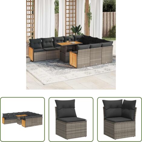 vidaXL Cuscini da seduta -  Set Divani Giardino 11 pz con Cuscini Polyrattan Acacia Grigio