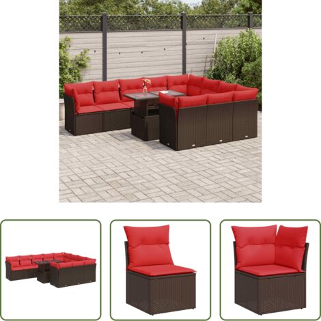 vidaXL Cuscini da seduta -  Set Divani Giardino 11 pz con Cuscini Polyrattan Marrone Acacia