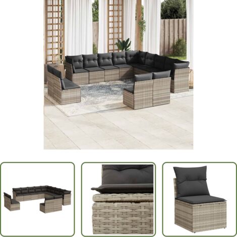 vidaXL Cuscini da seduta - Set Divani Giardino 13 pz con Cuscini Grigio Chiaro Polyrattan