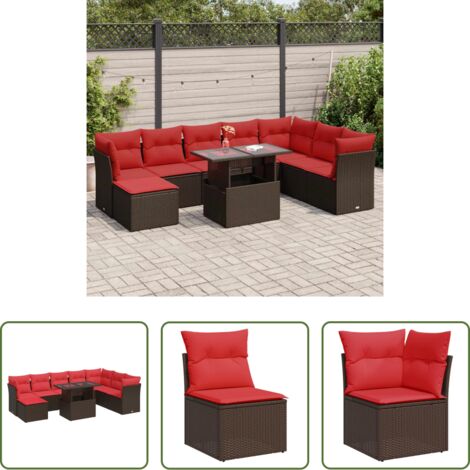 vidaXL Cuscini da seduta -  Set Divani Giardino 9 pz con Cuscini Marrone Polyrattan Acacia