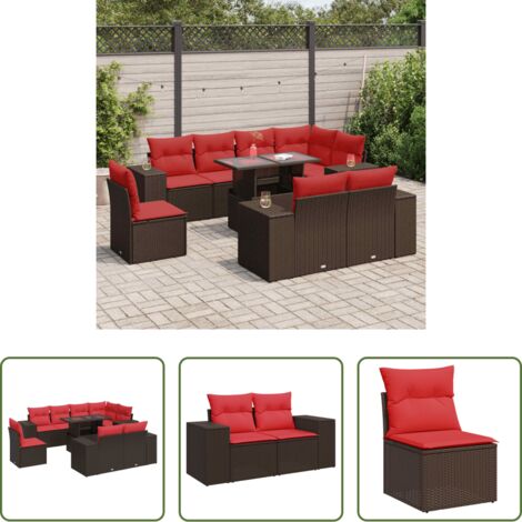 vidaXL Cuscini da seduta -  Set Divani Giardino 9 pz con Cuscini Marrone Polyrattan Acacia