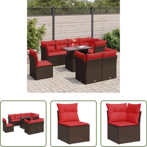 vidaXL Cuscini da seduta -  Set Divani Giardino 9 pz con Cuscini Marrone Polyrattan Acacia