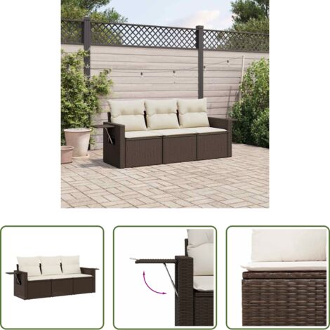 vidaXL Cuscini da seduta -  Set Divano da Giardino 3 pz con Cuscini Marrone in Polyrattan