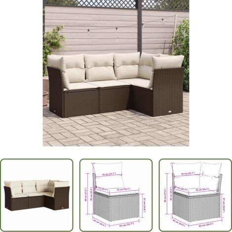 vidaXL Cuscini da seduta -  Set Divano da Giardino 4 pz con Cuscini Marrone in Polyrattan