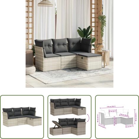vidaXL Cuscini da seduta -  Set Divano da Giardino 4pz con Cuscini Grigio Chiaro Polyrattan